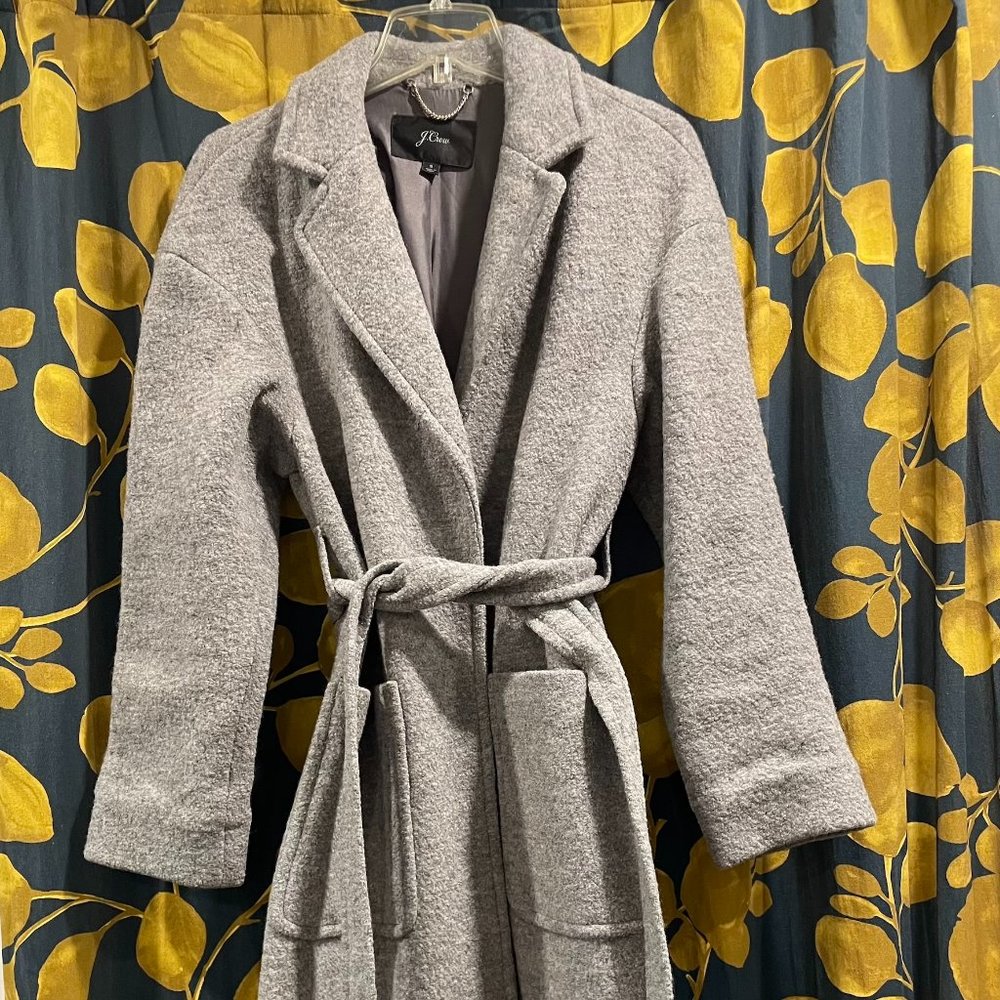 J. Crew  (2016) Gray Long 100% Wool Long Wrap Coat Sz Small